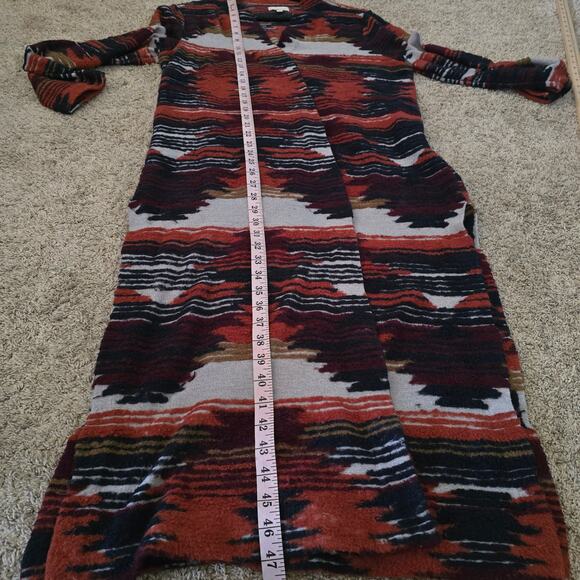 Lucky Brand Aztec Knit Duster Cardigan Women’s L Long Open Front Boho Southwest - Picture 7 of 8